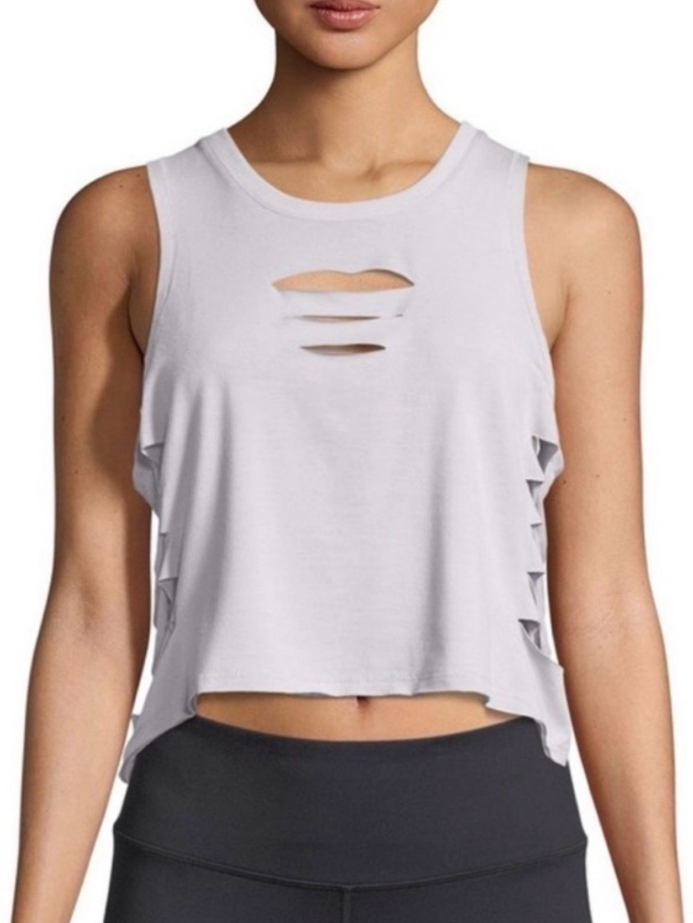 ALO Yoga White Cropped Tank with Front Cutouts